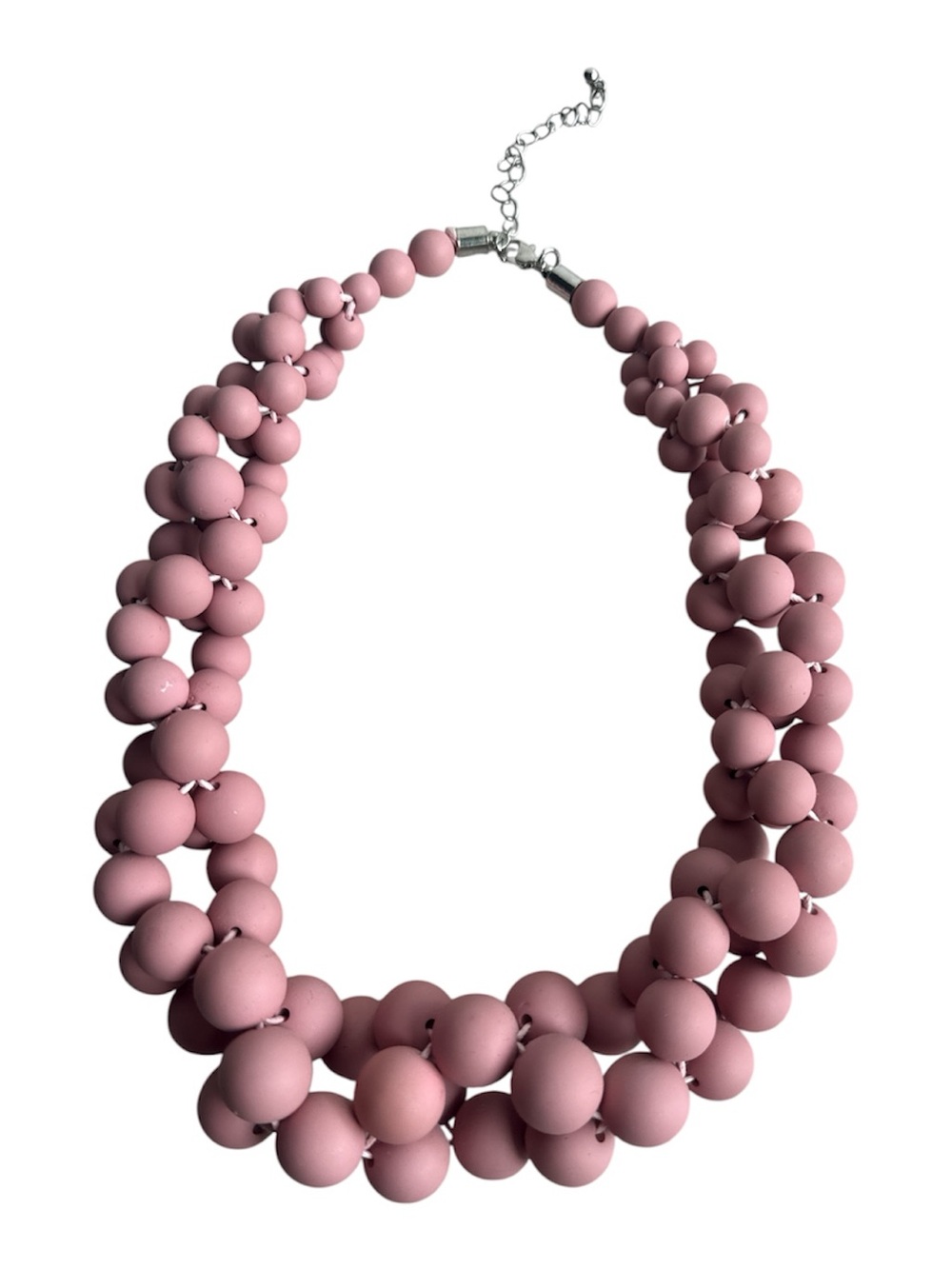 Chunky Matte Beaded Multi-Strand Statement Necklace Dusty Pink Rose Bold OS